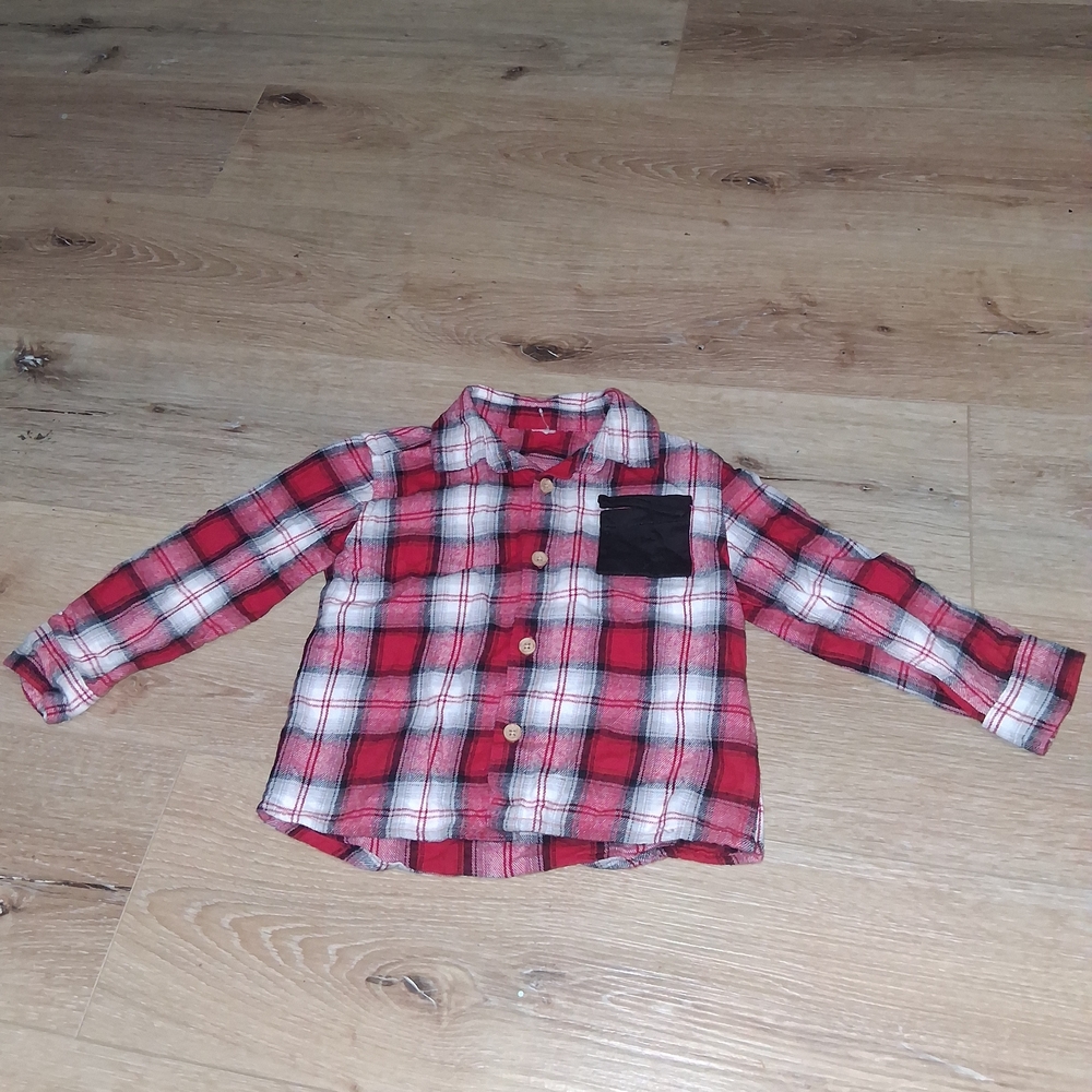 Plaid Red Kids Shirt with Black Pocket